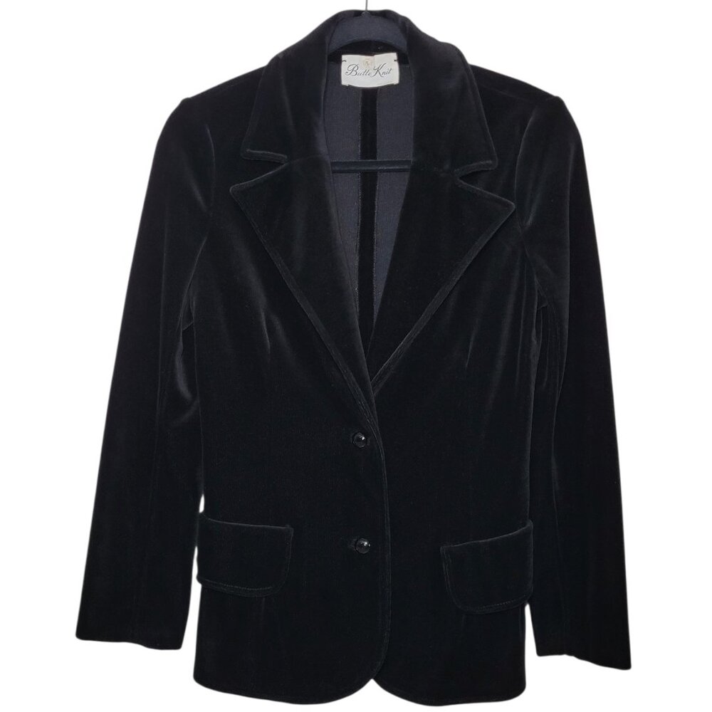 Butte Knit Vintage Black Velvet Blazer Jacket Womens 80s Retro Old Money
